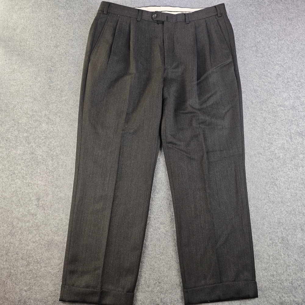 Gritti Ermenegildo Zegna Dress Pants Mens 38x30 Charcoal Gray Pleated Cuffed